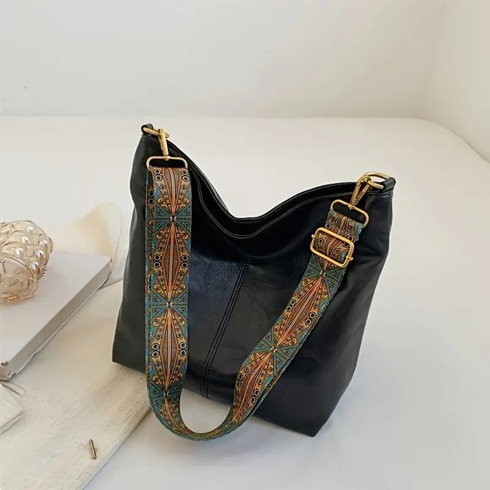 Women Casual Zipper Shoulder Bag, Retro Style Large Capacity Crossbody New